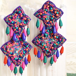 Moedbuille Multi Beads Sequins Pearls Studded Contemporary Design Handcrafted Drop Earrings