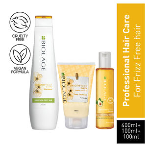 Matrix Biolage Smoothproof Shampoo + Deep Treatment Hair Pack + Serum  (400ml + 100ml + 100ml)