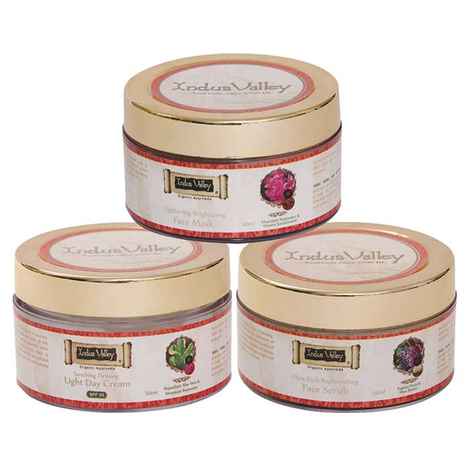 Buy Indus Valley Combo Pack (Ultra Rich Replenishing Face Scrub (50 ml)+Lighting Brightening Face Mask (50 ml)+Soothing Firming Light Day Cream (50 ml) ) - Purplle
