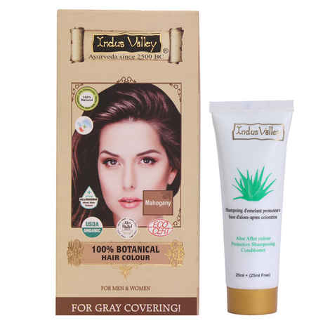 Buy Indus Valley 100% Botanical Hair Colour Mahogany (182 g) & Get Colour Protection Shampoo (50 ml)Free - Purplle