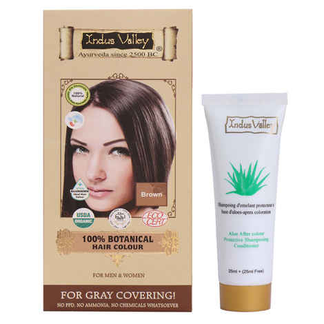 Buy Indus Valley 100% Botanical Organic Healthier Hair Colour Brown (182 g) & Get Colour Protection Shampoo (50 ml)Free - Purplle