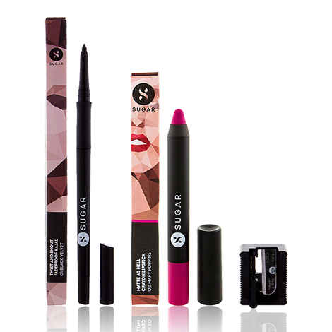 Buy SUGAR Cosmetics Twist And Shout Fadeproof Kajal + Matte As Hell Crayon Lipstick - 02 Mary Poppins (Fuchsia) Value Set - Purplle