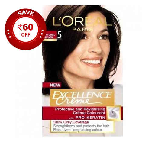 Buy L'Oreal Paris Excellence Creme Natural Brown 5 (72 ml + 100 g) Rs.60 OFF - Purplle
