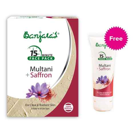 Buy Banjara's 15 Minute Face Pack Powder Multani + Saffron (100 g) + FREE Banjara's 15 Minutes Face Pack Multani + Saffron - Tube (12 g) - Purplle