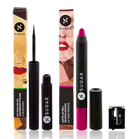Buy SUGAR Cosmetics Eye Told You So! Smudgeproof Eyeliner + Matte As Hell Crayon Lipstick - 02 Mary Poppins (Fuchsia) Value Set - Purplle