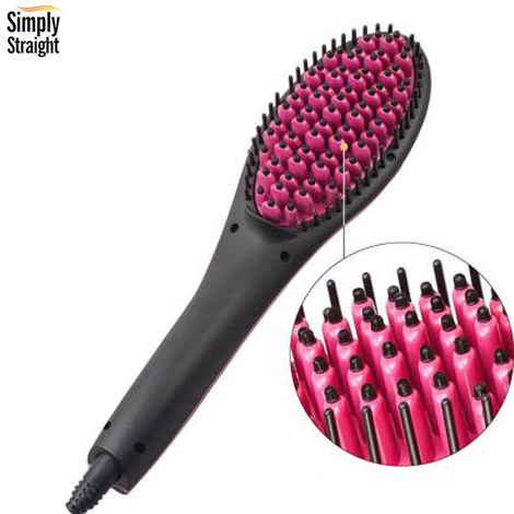 Buy Simply Straight Ceramic Brush Hair Straightener (Black/Pink) - Purplle