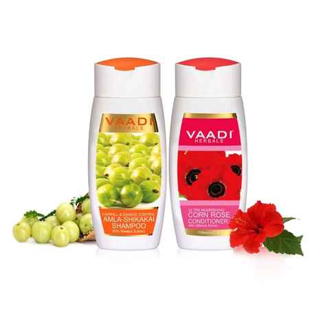 Buy Vaadi Herbals Amla Shikakai Shampoo - Hairfall & Damage Control with Corn Rose Conditioner (110 ml x 2) - Purplle