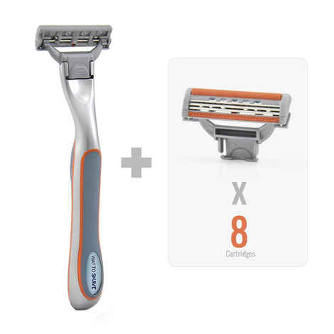 Buy Waytoshave The Omega 3 Blade Mens Shaving Razor (Pack Of 1 Razor Handle + 8 Cartridges) - Purplle