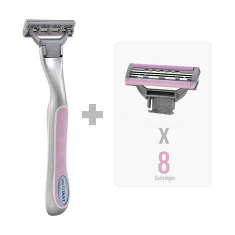 Buy Waytoshave One For The Ladies 3 Blade Shaving Razor (Pack Of 1 Razor Handle + 8 Cartridges) - Purplle