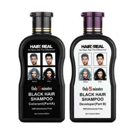 Buy Hair4Real Natural Black Hair Dye Shampoo Bottle 200 + 200 (400 ml) - Purplle