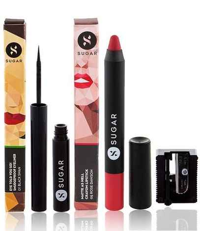 Buy SUGAR Cosmetics Eye Told You So! Smudgeproof Eyeliner + Matte As Hell Crayon Lipstick - 05 Rose Dawson (Rose Pink) Value Set - Purplle