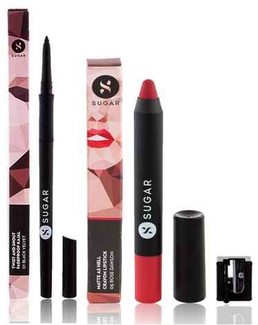 Buy SUGAR Cosmetics Twist And Shout Fadeproof Kajal + Matte As Hell Crayon Lipstick - 05 Rose Dawson (Rose Pink) Value Set - Purplle