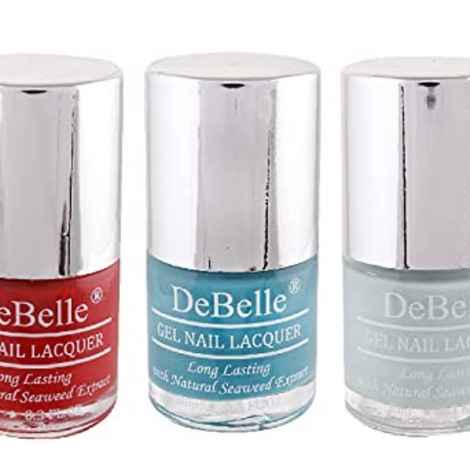 Buy DeBelle Gel Nail Polish Combo Set of 3 - French Affair (Red), Royale Cocktail (Turquoise Blue), Mint Amour (Mint Blue) - 8ml Each - Purplle