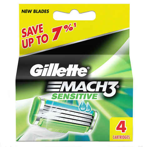 Buy Gillette Mach 3 Sensitive Manual Shaving Razor Blades (Cartridge) 4s pack16 - Purplle