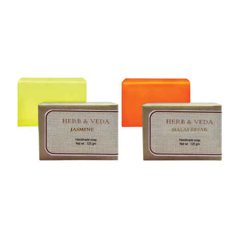 Buy Herb & Veda Jasmine And Malai Kesar Bathing Bar - Purplle