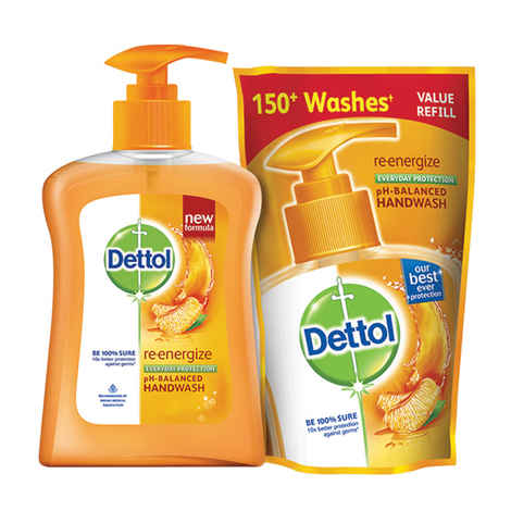 Buy Dettol Reenergize Liquid Hand Wash (200 ml) with Dettol Liquid Soap Refill (185 ml) - Purplle