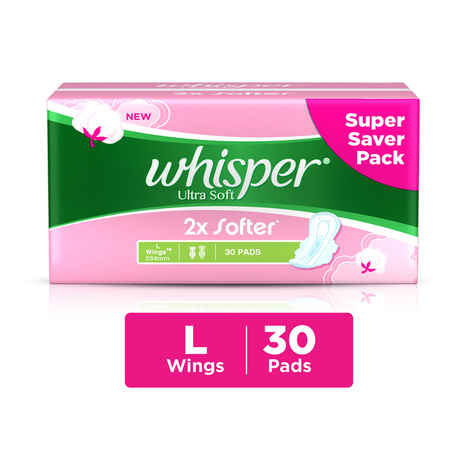 Buy Whisper Ultra Soft Large Sanitary Pads 30 count (284mm) - Purplle