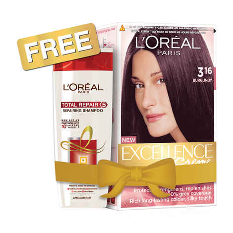 Buy L'Oreal Paris Excellence Hair Color Shade 316 Burgundy & Get Total Repair 5 Shampoo (175 ml) Free - Purplle