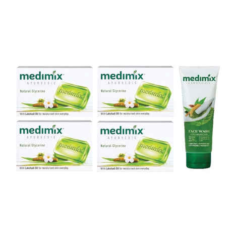 Buy Medimix Glycerine Moisturising Soap (125 g) (Pack of 4) + Face Wash (50 ml) - Purplle