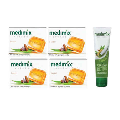 Buy Medimix Sandal Soap (125 g) (Pack of 4) + Face Wash (50 ml) - Purplle