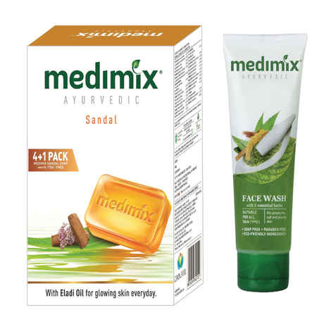 Buy Medimix Ayurvedic Sandal (625 g) 4+1 Pack + Medimix Face Wash (50 ml) - Purplle