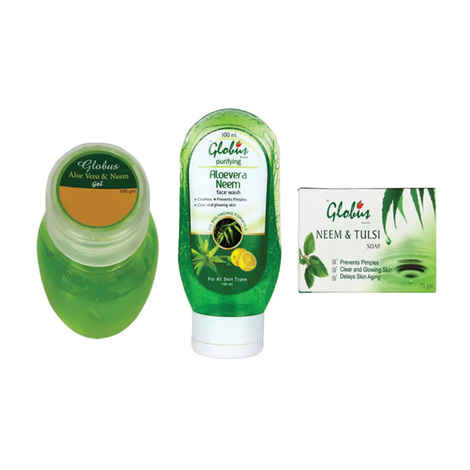Buy Globus Aloe Gel & Globus Aloe Face Wash & Globus Neem Soap (175 g + 100 ml) - Purplle