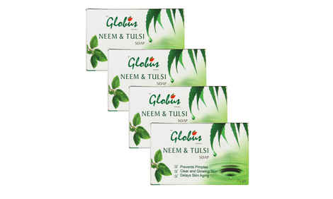 Buy Globus Naturals Neem Tulsi Soap Enriched With Aloevera Kesar Sandalwood 75 gm (Pack Of 4) - Purplle