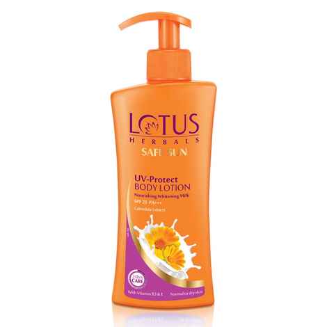 Buy Lotus Herbals Safe Sun UV Protect Body Lotion - Nourishing Whitening Milk | SPF 25 | PA+++ | 250ml - Purplle