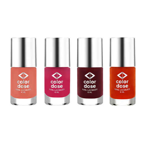 Buy Color Dose Nail Polish Pack Of 4: B-Red, Mink, Nude, Just Maroon (24 ml) - Purplle