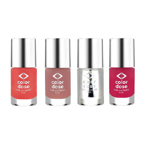 Buy Color Dose Nail Polish Pack Of 4: Mink, Naked, Mirror Shine, Peach Orange (24 ml) - Purplle