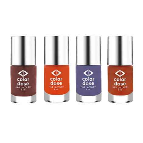 Buy Color Dose Nail Polish Pack Of 4: Orange Gold, Miss Purple, Bronze, V Brown (24 ml) - Purplle