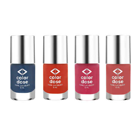 Buy Color Dose Nail Polish Pack Of 4: Madona, Brick, Hot Pink, Peacock (24 ml) - Purplle