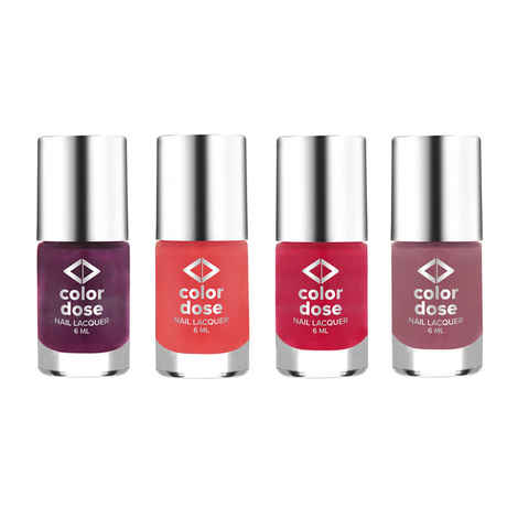 Buy Color Dose Nail Polish Pack Of 4: Orange Pastel, Nkop, Champagne, Purple Inside (24 ml) - Purplle