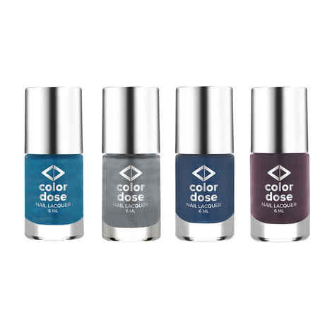 Buy Color Dose Nail Polish Pack Of 4: Silver Star, Sky Blue, Peacock, Indigo (24 ml) - Purplle