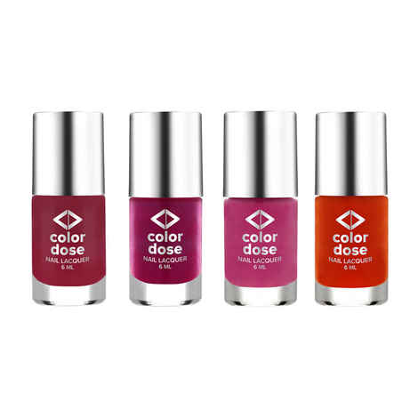 Buy Color Dose Nail Polish Pack Of 4: B-Red, Blonde Pink, Glittery Purple, Queen (24 ml) - Purplle