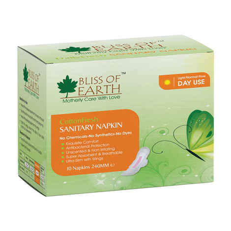 Buy Bliss of Earth Cotton Fresh Sanitary Napkins 240MM - Purplle