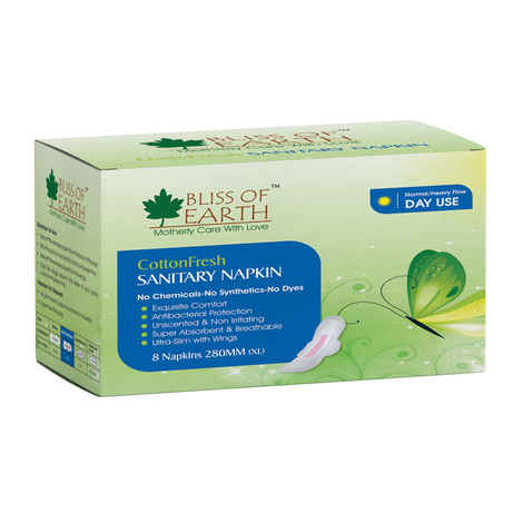 Buy Bliss of Earth Cotton Fresh Sanitary Napkins 280MM - Purplle