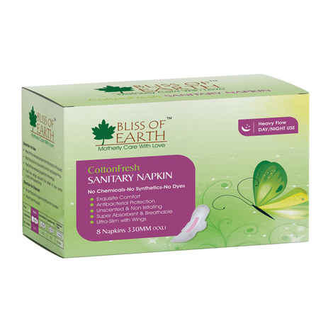 Buy Bliss of Earth Cotton Fresh Sanitary Napkins 330MM - Purplle