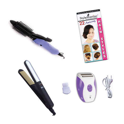 Buy Style Maniac Combo Of Professional Hair Straightener , Hair Curler (16B) And Epilator (Ak-2001) And Get A Hairstyle Book Free - Purplle