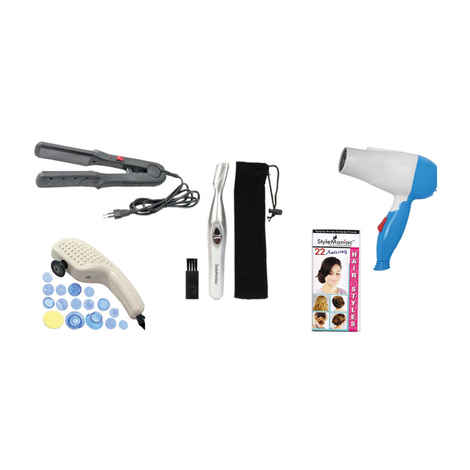 Buy Style Maniac Combo Of Hair Straightener , 19 In 1 Full Body Massager , Hair Dryer And Painless Eyebrow Hair Remover And Get A Hairstyle Book Free - Purplle