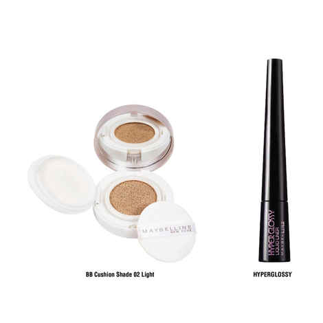 Buy Maybelline New York BB Cushion Shade 02 Light (14 g)+ FREE Maybelline Hyper Glossy Liquid Liner Black (3 g) - Purplle