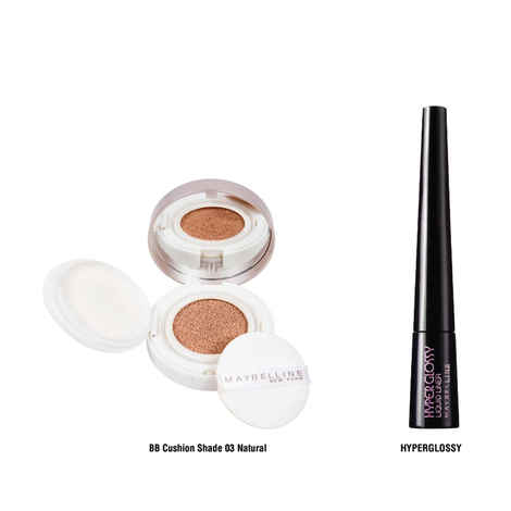 Buy Maybelline New York BB Cushion Shade 03 Natural (14 g) + FREE Maybelline Hyper Glossy Liquid Liner Black (3 g) - Purplle