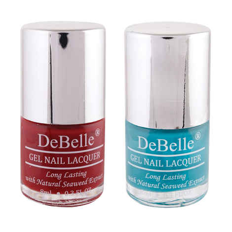 Buy DeBelle Gel Nail Polish Combo Set of 2 - Moulin Rouge (Maroon) and Royale Cocktail (Turquoise Blue) 8 ml each - Purplle
