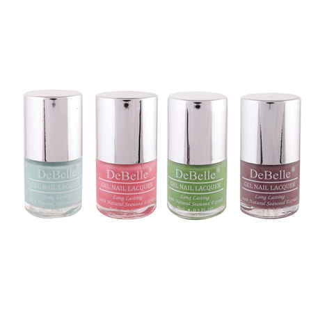 Buy DeBelle Gel Nail Polish Combo Set of 4 - Mint Amour (Mint Blue), Miss Bliss (Shimmer Pink), Mystique Green (Pastel Green), Majestique Mauve (Mauve) - 8ml Each - Purplle