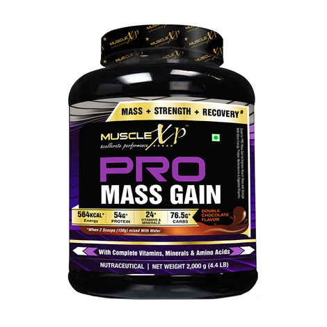 Buy MuscleXP Pro Mass Gain with MultiVitamins - 2Kg (4.4 lbs), Double Chocolate - With Whey Protein & Isolate - Purplle