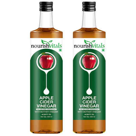Buy NourishVitals Apple Cider Vinegar 500ml - With Mother Vinegar, Raw, Unfiltered & Undiluted - 2 Bottles - Purplle