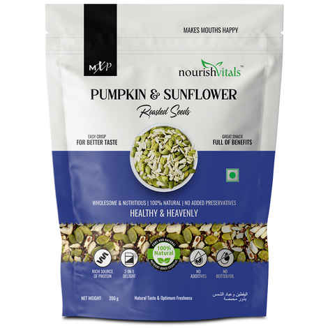 NourishVitals Pumpkin and Sunflower Roasted Seeds, 200g - 100% Natural & Premium Quality, No Added Preservatives, Rich Source of Protein, 2-in-1 Delight