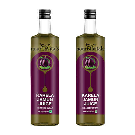 Buy NourishVitals Karela Jamun Juice, 500ml x 2 Bottles - No Added Sugar - Purplle