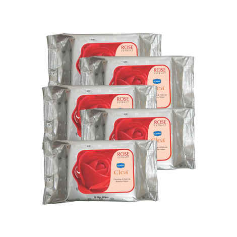 Buy Ginni Clea Cleansing & Make Up Remover Wipes (Rose) (Pack Of 5) (30 Wet Wipes Per Pack) - Purplle