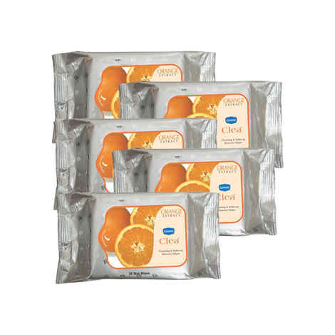 Buy Ginni Clea Cleansing & Make Up Remover Wipes (Orange) (Pack Of 5) (30 Wet Wipes Per Pack) - Purplle